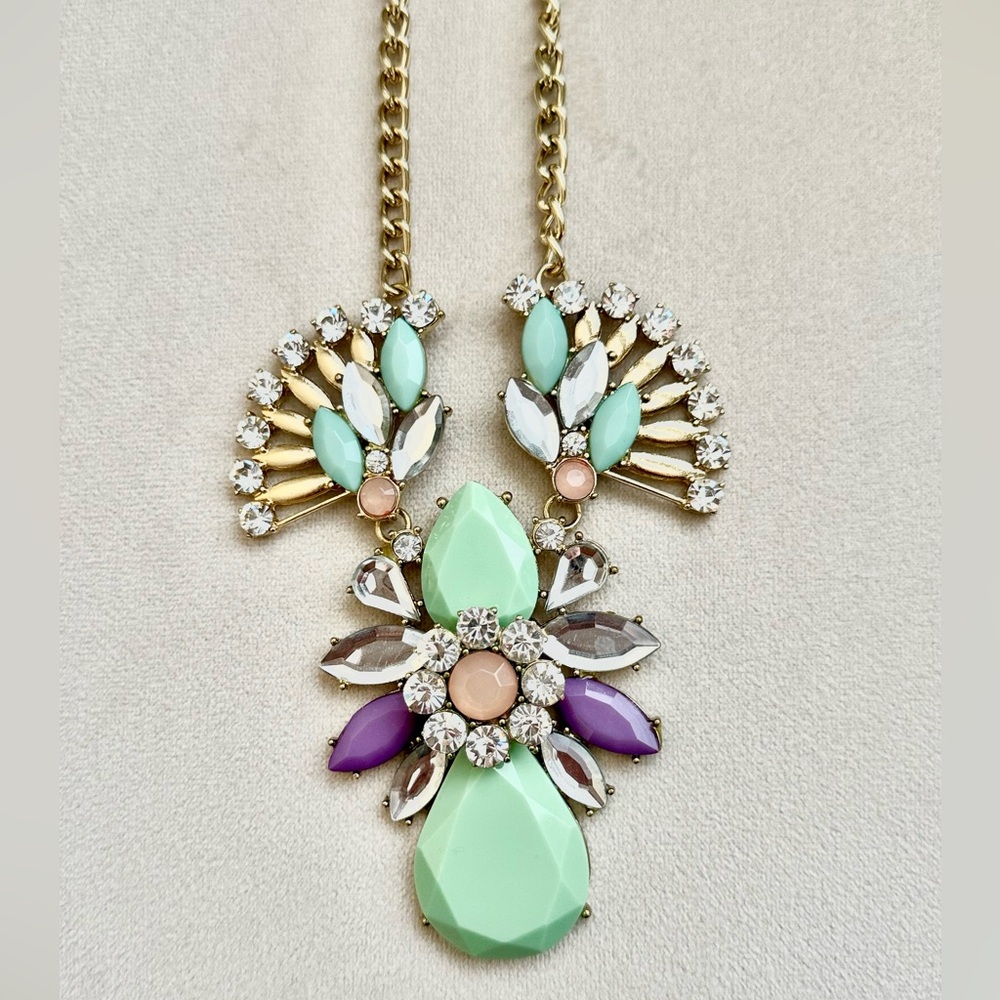 Elegant Mint and Purple Statement Necklace